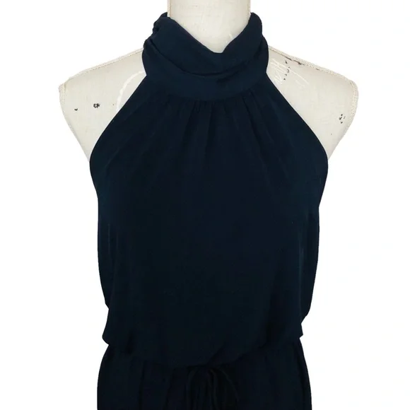 ENFOCUS STUDIO Navy Blue Sleeveless Halter Elastic Tie Waist Stretch Jumpsuit 6 - Picture 2 of 11